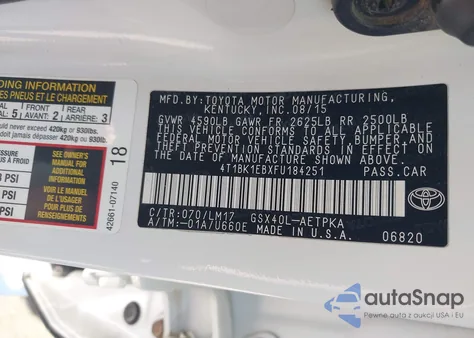 2015 Toyota Avalon Limited из США, поврежденный, VIN 4T1BK1EBXFU184251